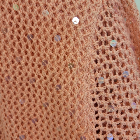 Cynthia Taylor Orange Open Weave Knit Short Sleeve Sweater Shrug Sparkles MED - Picture 6 of 11